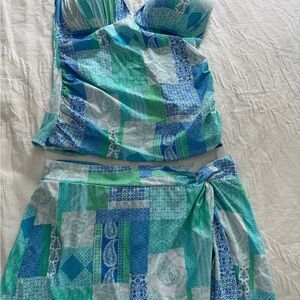 Bleu Rod Beattie Blue and Green Patchwork Bikini